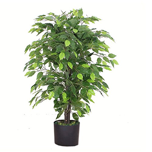 90cm Artificial Ficus Tree/Plant-Large Bushy Shape Black Plastic Pot