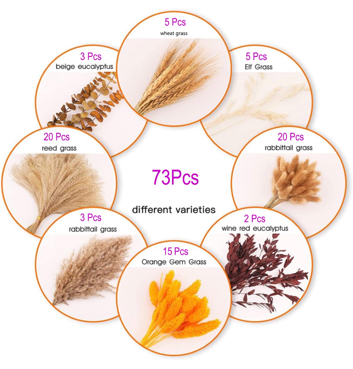 73 PCS Dried Pampas Grass Bouquet, Boho Table Decor,