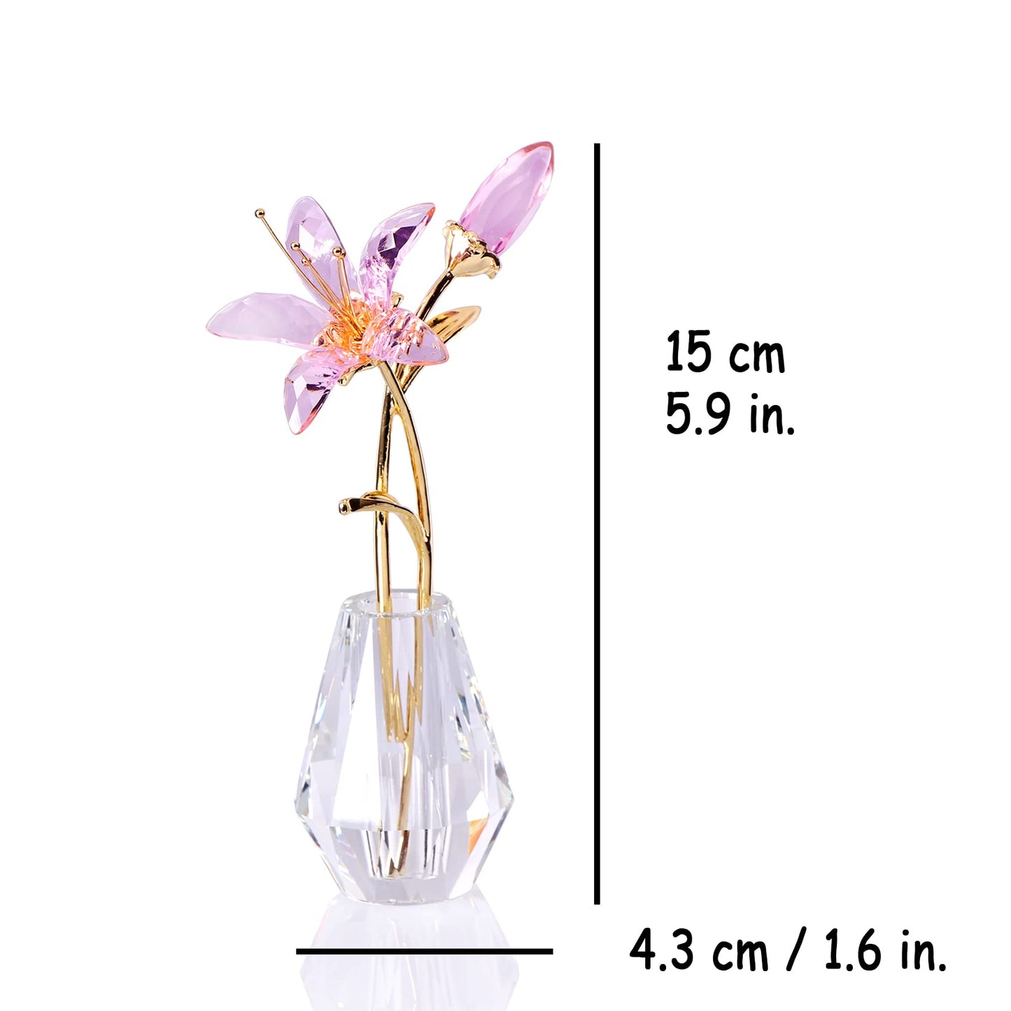 Crystal Floral Figurine Lily Flower Collectible (Pink)