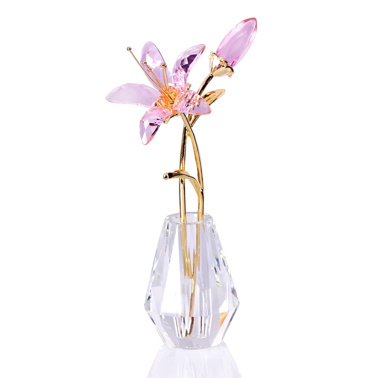 Crystal Floral Figurine Lily Flower Collectible (Pink)