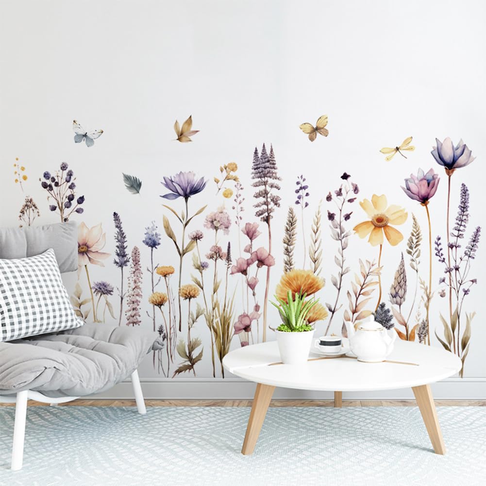 Delicate Wall Sticker Flowers Plants Beautiful Flower Grass Plant Wall Sticker（47×91cm）