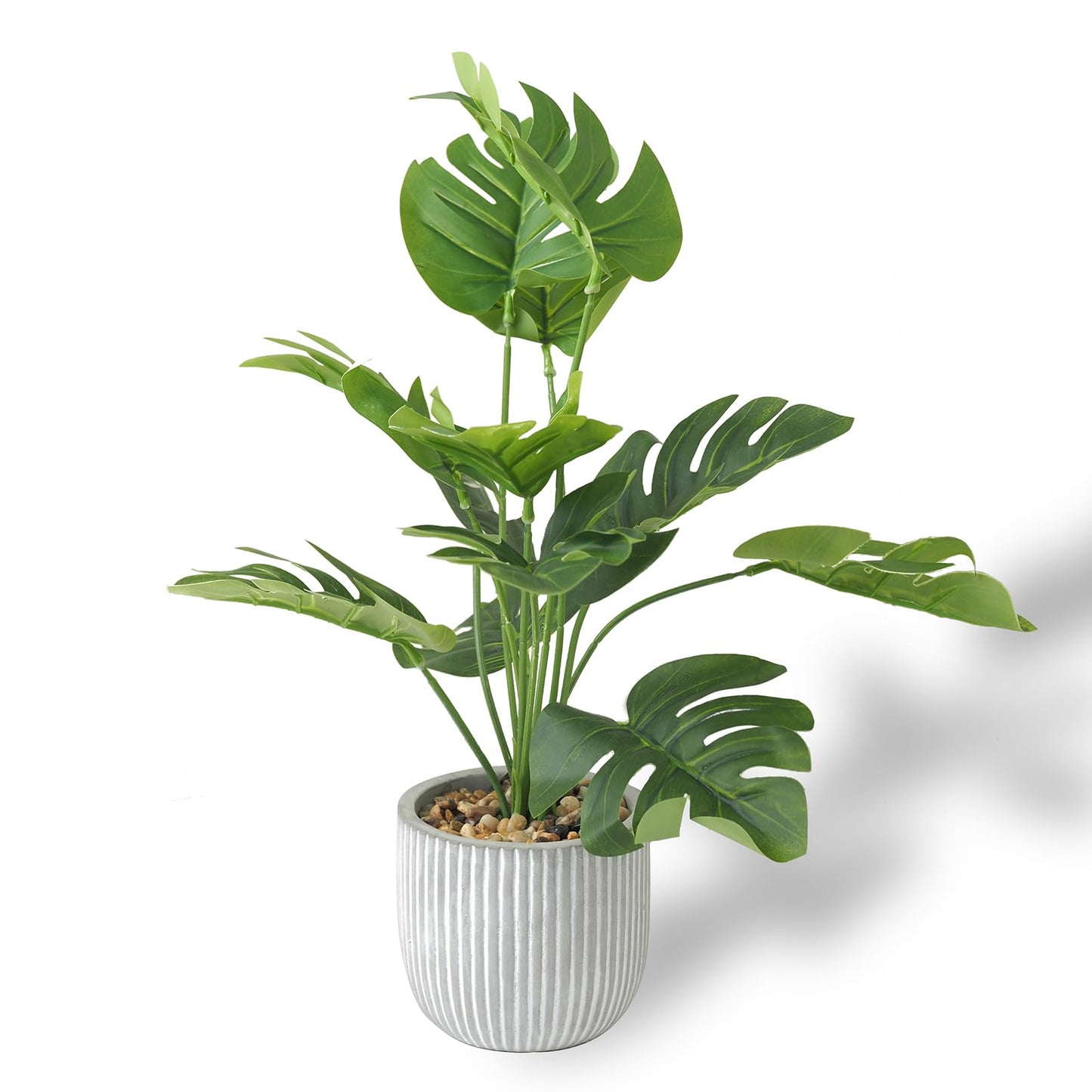 Artificial Plants in Pots, Fake Tropical Palm Tree with Greenery Leaves Stems, 32CM