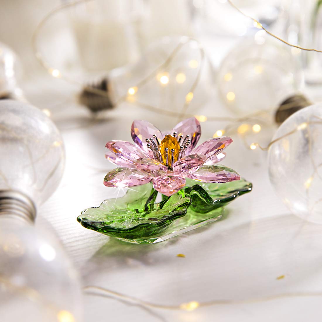 Pink Crystal Lotus Flower Figurine