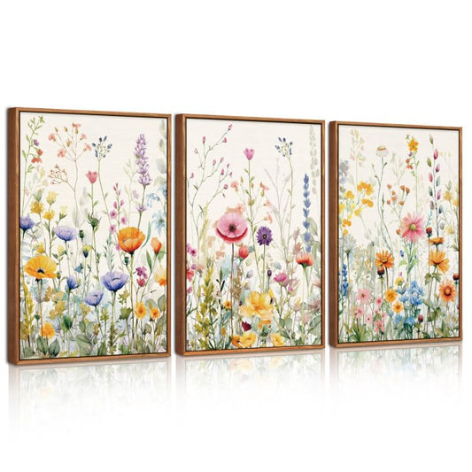 Wildflower Wall Posters,Watercolor Botanical Poster,Boho Floral Canvas Wall Art(12" x 16", 3PCS)