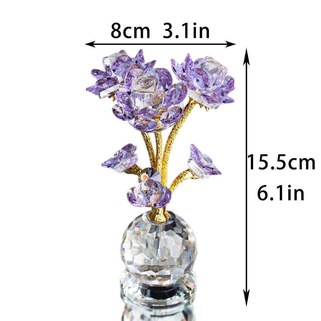 Purple Crystal Rose Flower Glass Figurine Collectible Statue