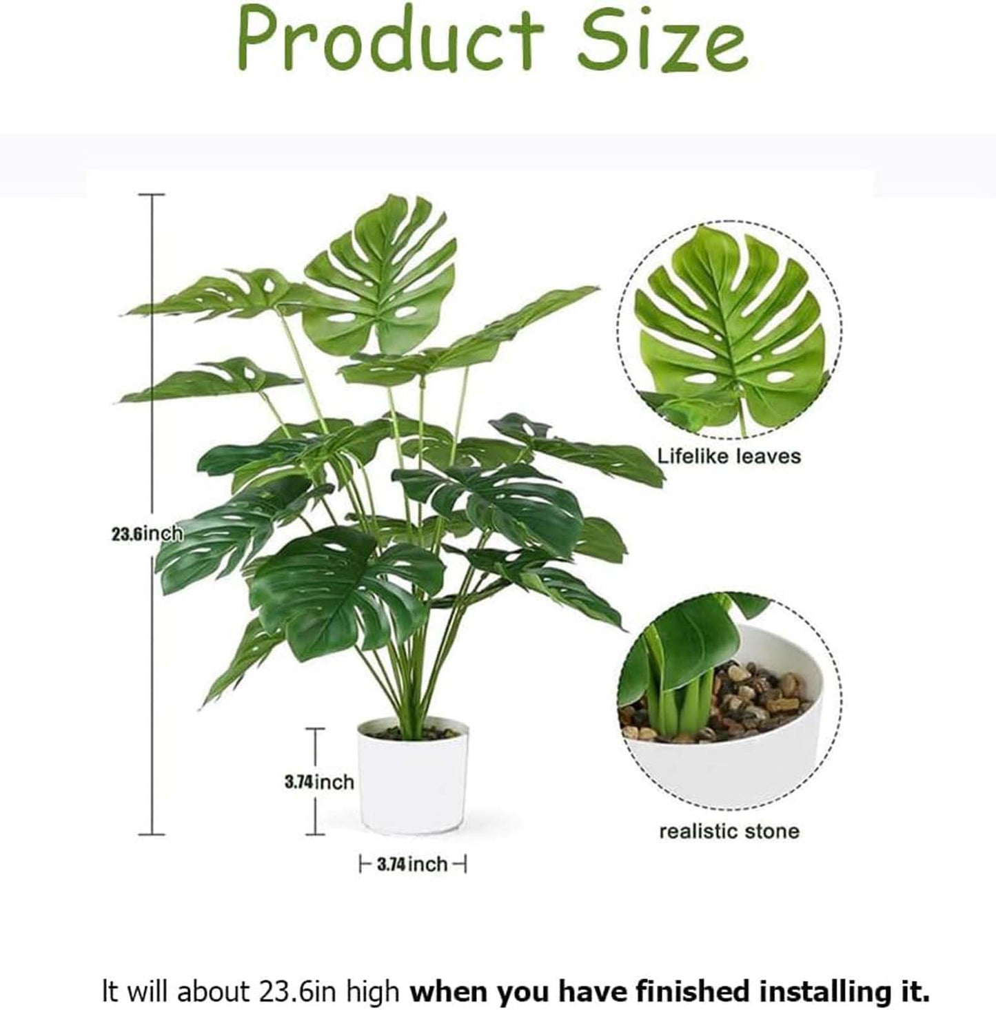 Artificial Monstera Plant in Pot, Large Fake Plants Faux Tropical Palm Plant