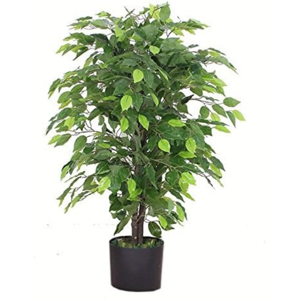 90cm Artificial Ficus Tree/Plant-Large Bushy Shape Black Plastic Pot