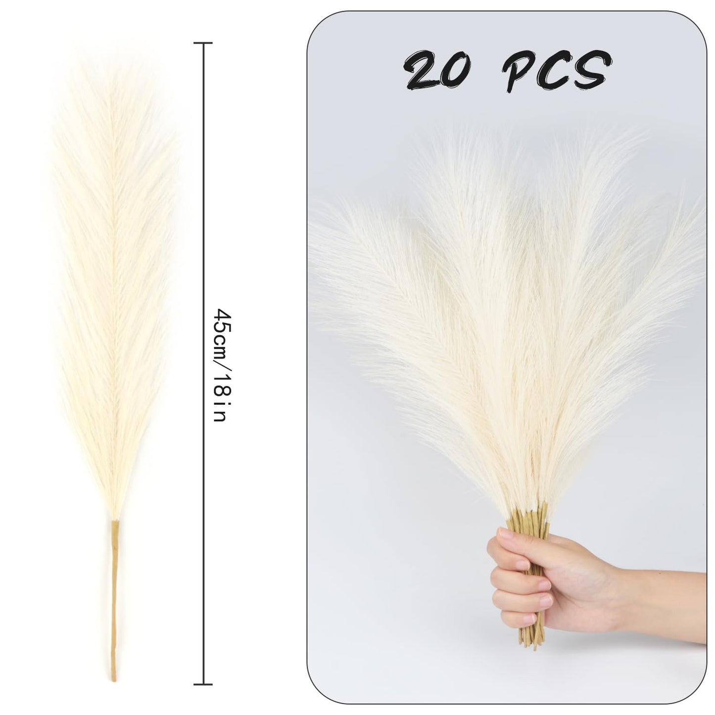 20PCS Artificial Pampas Grass Faux Boho Beige Pampas Grass, 18"/46cm