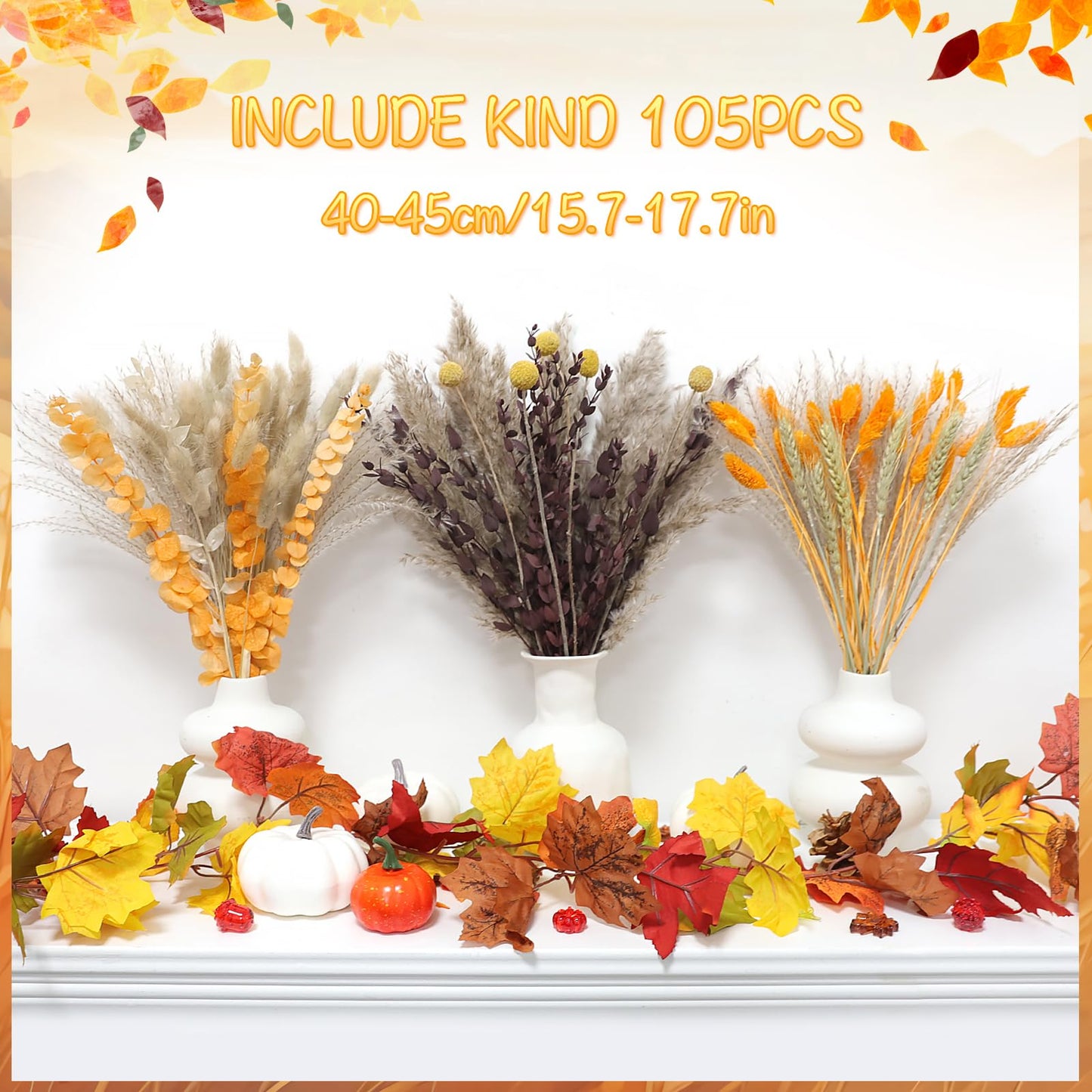 105 PCS Fall Decor Autumn Decorations for Home Decor Fluffy Dried Flower Bouquet