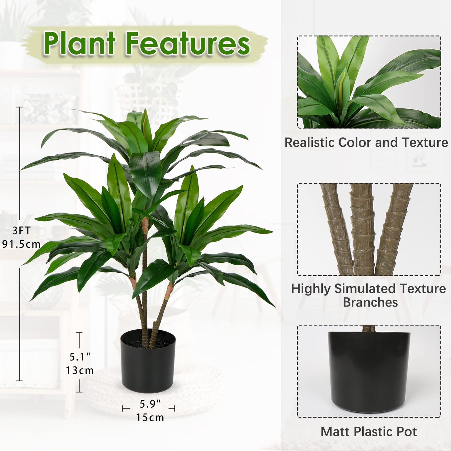 Artificial Dracaena Fragrans Tall Artificial plants (90cm)