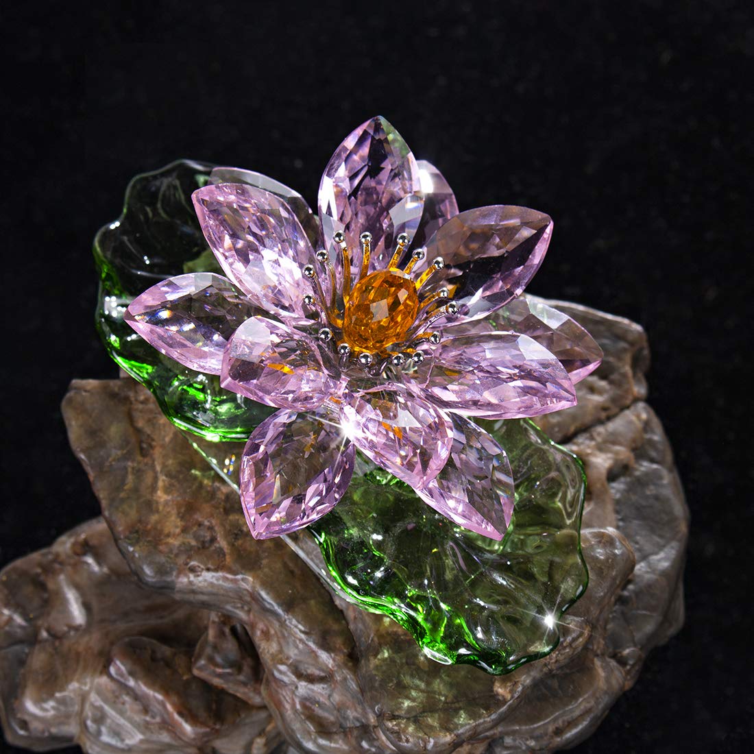 Pink Crystal Lotus Flower Figurine