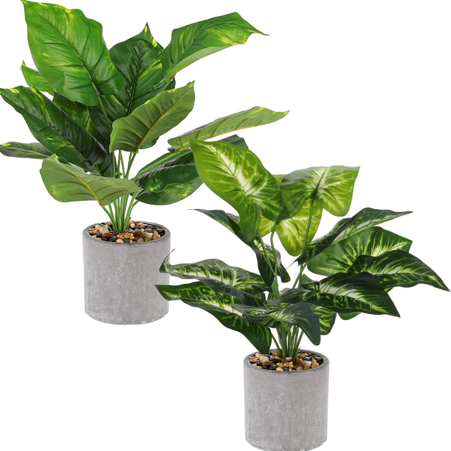 Dicunoy 2 Pack Fake Plants Indoor, 16" Artificial Faux Potted Plants with Gray Pot