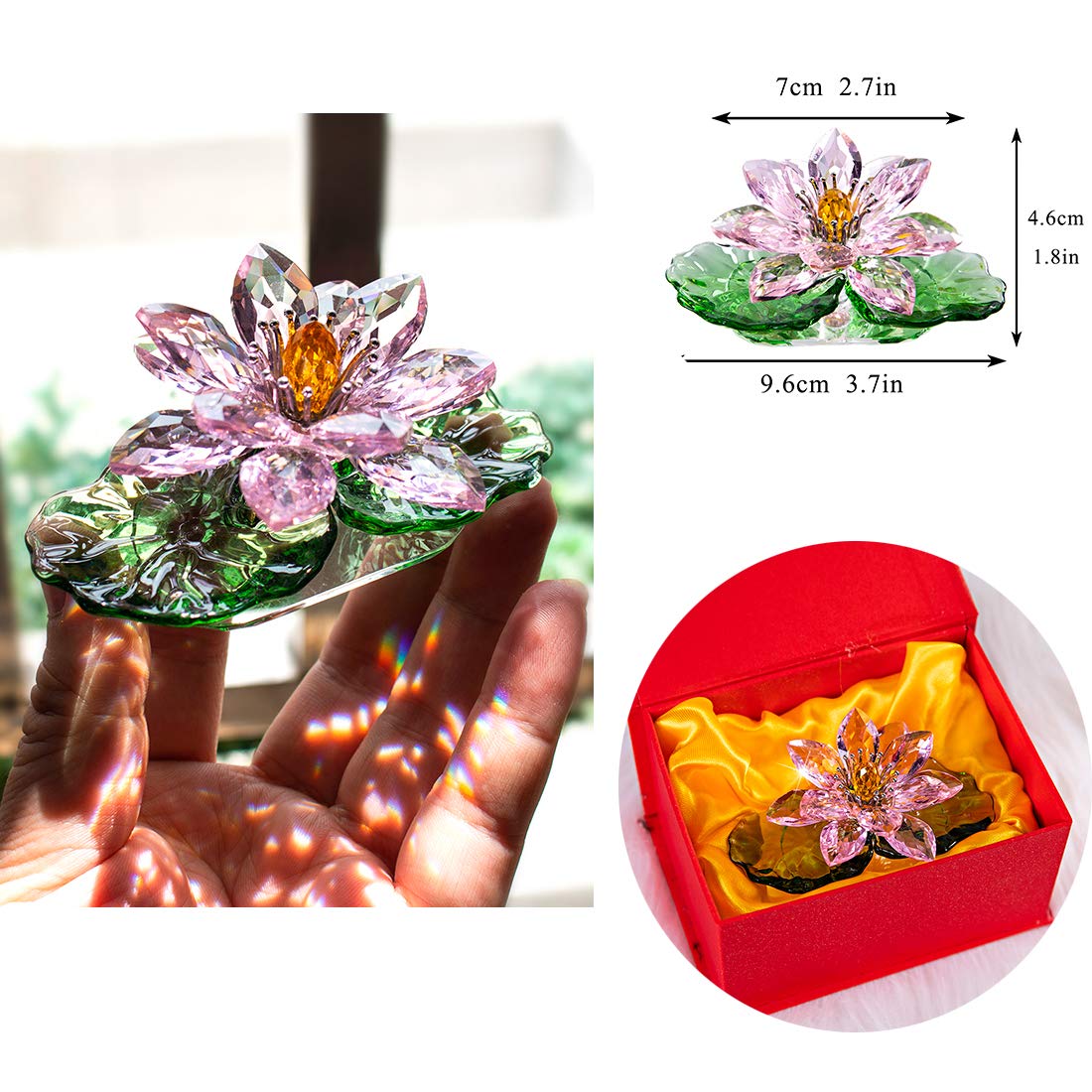 Pink Crystal Lotus Flower Figurine