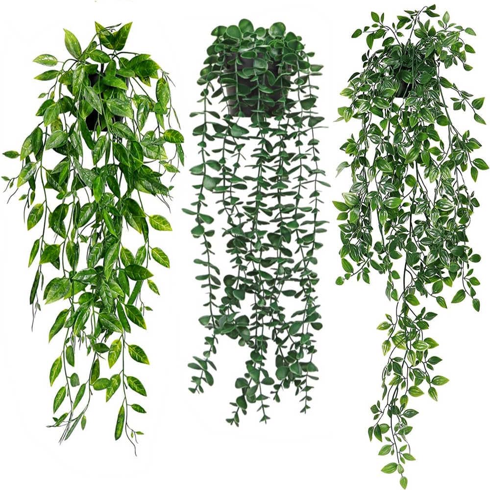 Fake Plants Artificial Indoor Faux Hanging Plants Greenery Eucalyptus Green Décor 3 Pack