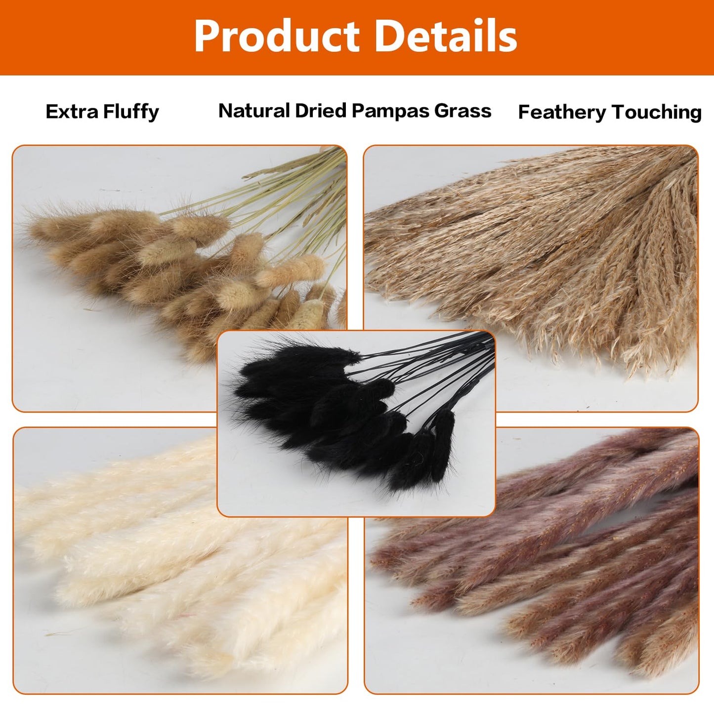 100 pcs Natural Dried Pampas Grass Decoration, Fluffy Pampas Grass Bouquet