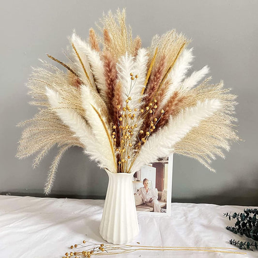 90Pcs Natural Dried Pampas Grass Bouquet Fluffy Pampas Grass Decor