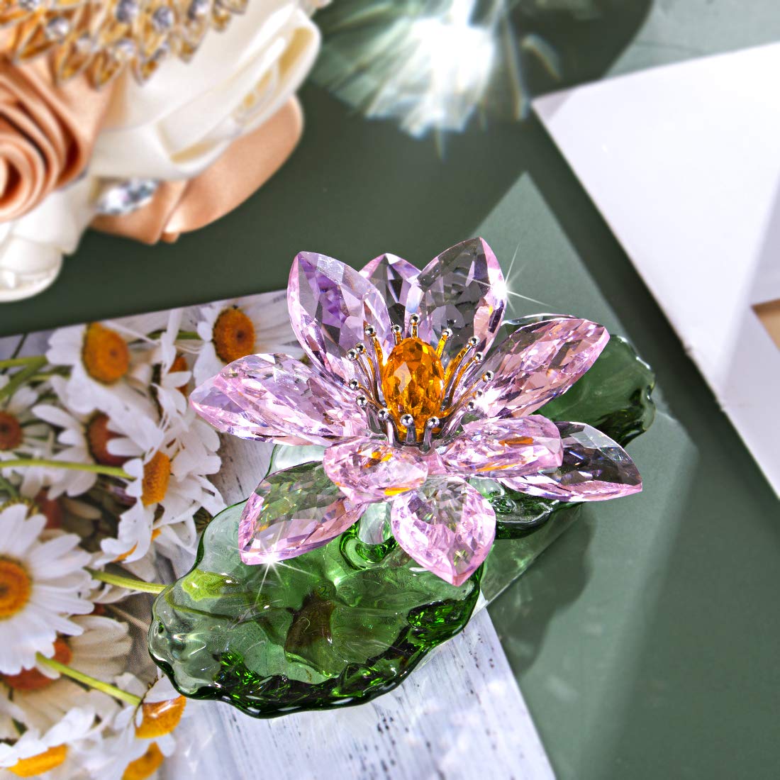 Pink Crystal Lotus Flower Figurine