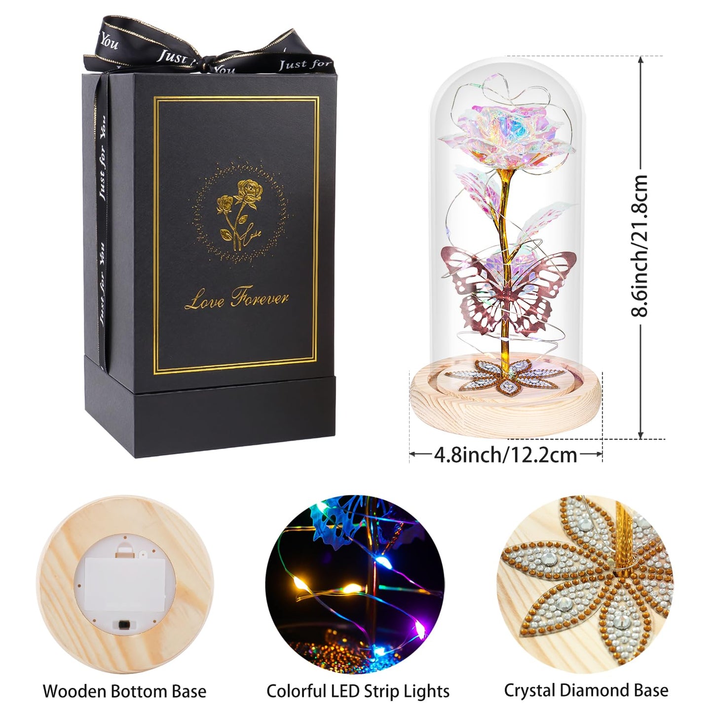 Gifts for Women Galaxy Colorful Rose Crystal Flowers