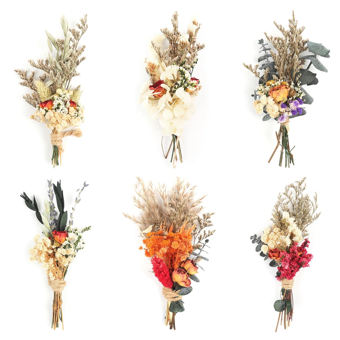 6PCS Mini Boho Dried Flower Bouquet Dried Flowers Small Bouquets