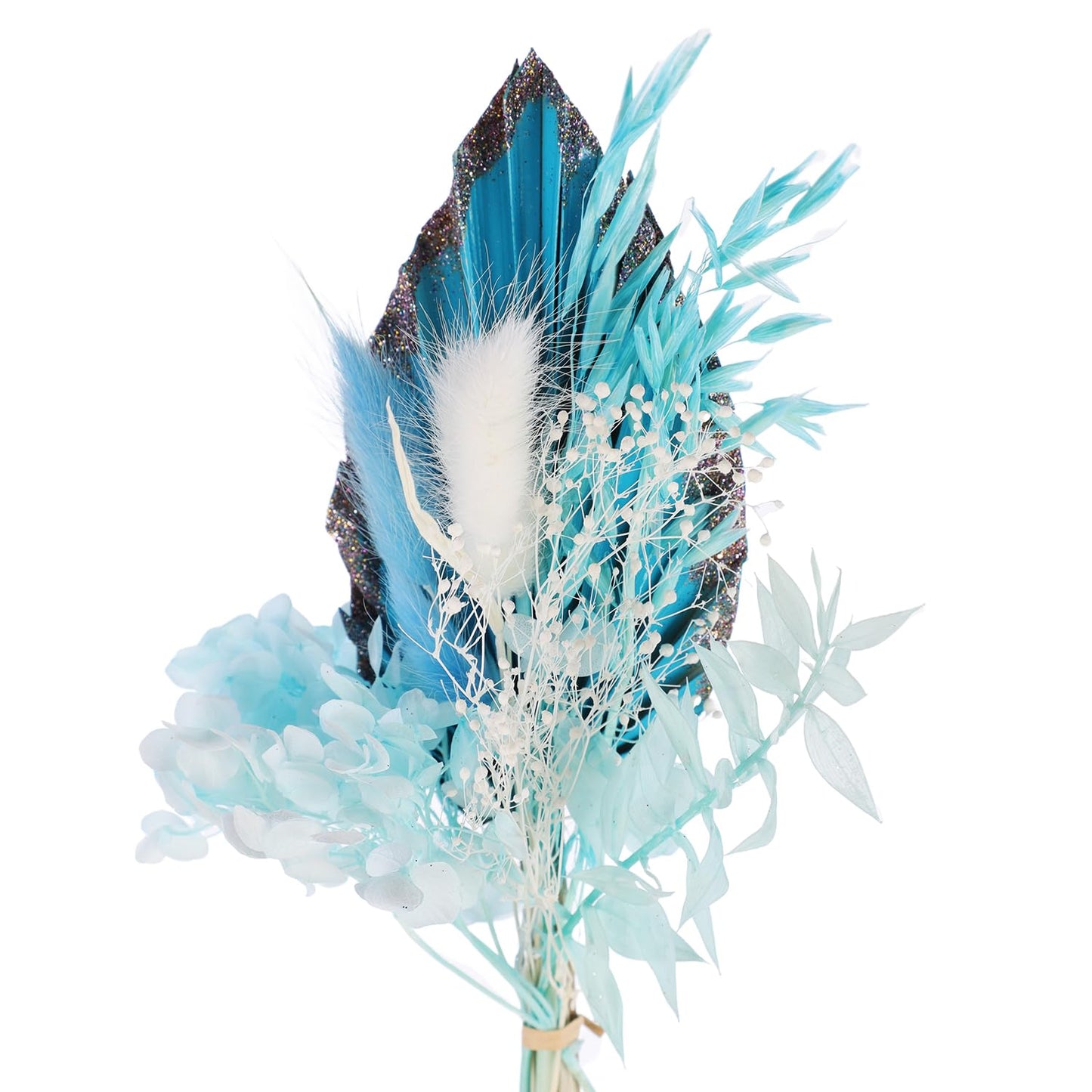 Movstriker Dried Flowers for Cakes, Blue Dried Flowers Bouquet with Palm Spear