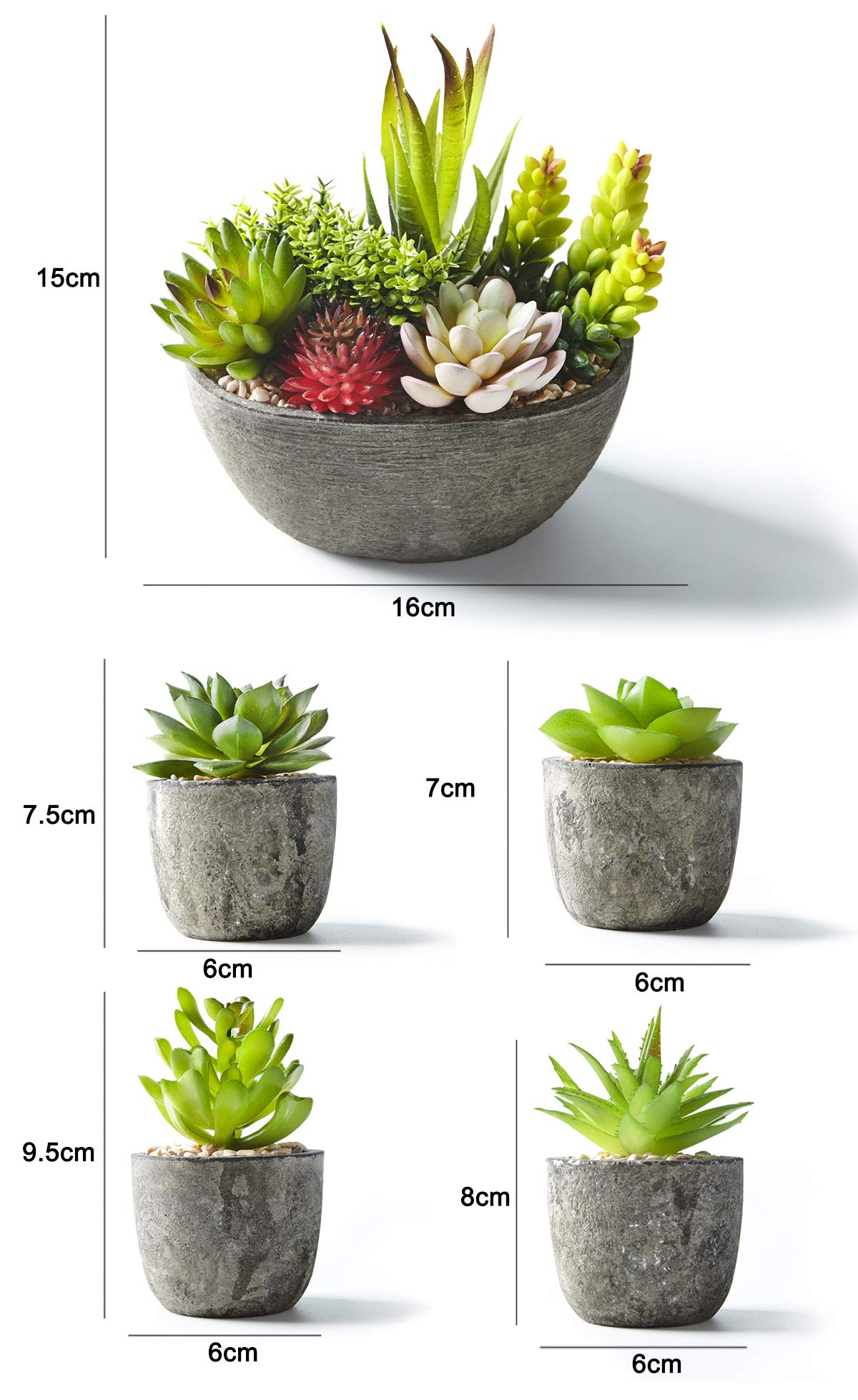 Set of 5 Artificial Succulent Potteds (Includes 10 Plants)