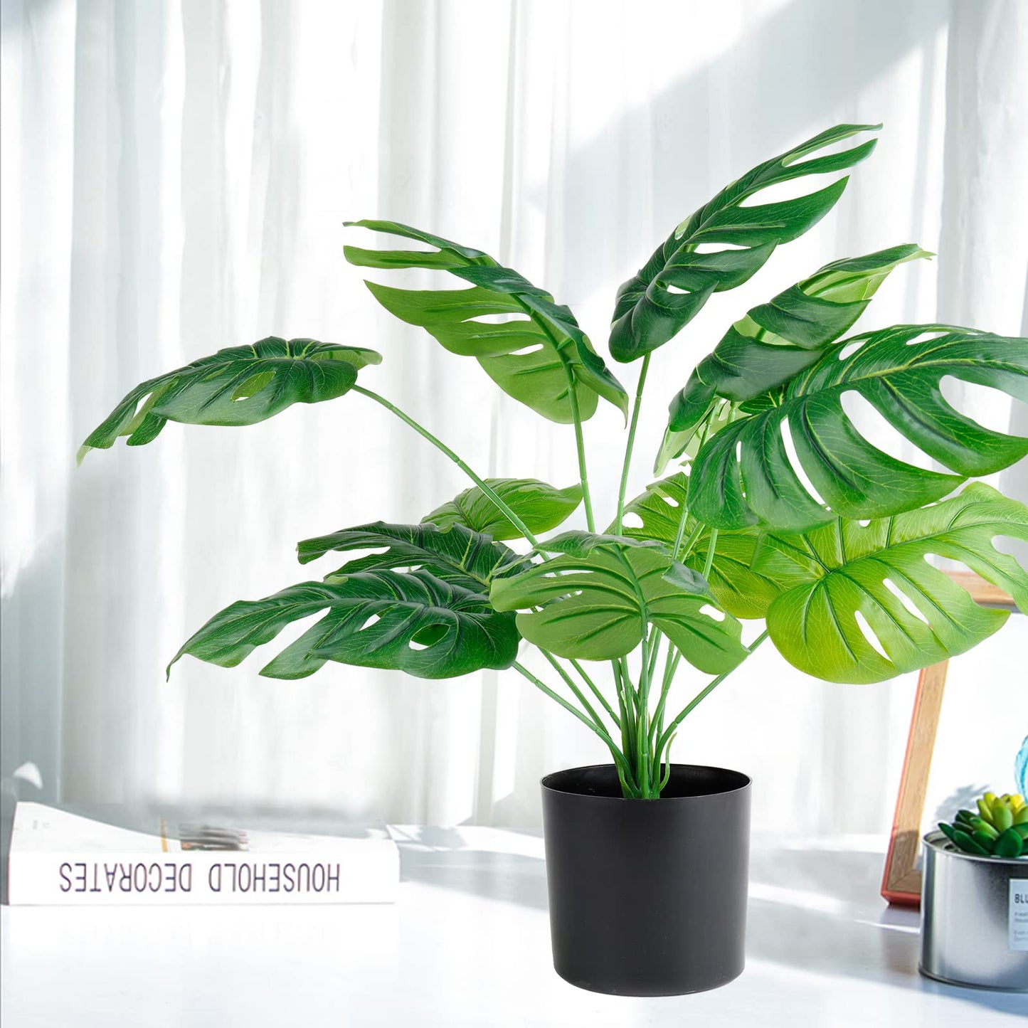 Large Artificial Plants Indoors Monstera Deliciosa Plant with 12 Leaves 23.5"/60cm Tall