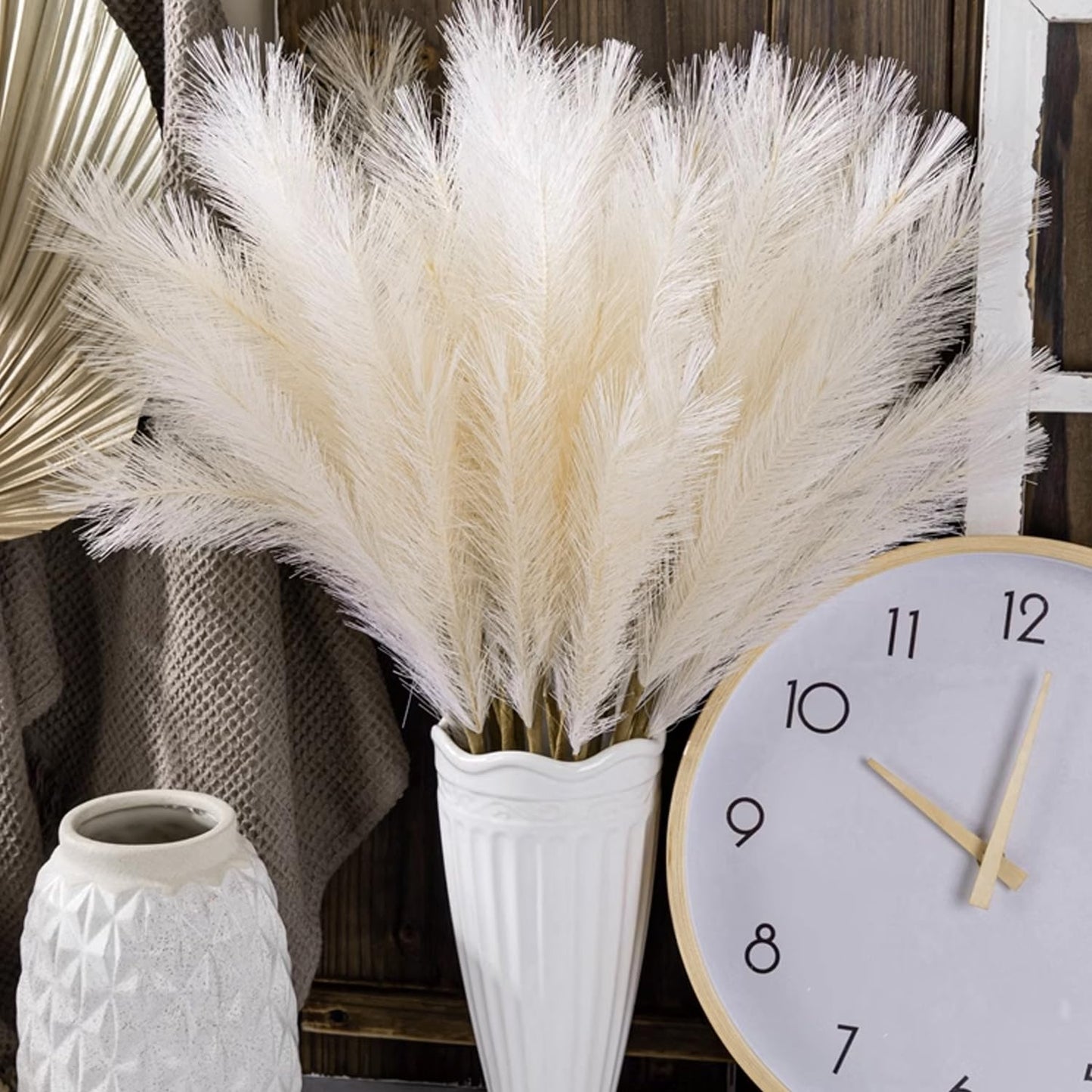 20PCS Artificial Pampas Grass Faux Boho Beige Pampas Grass, 18"/46cm