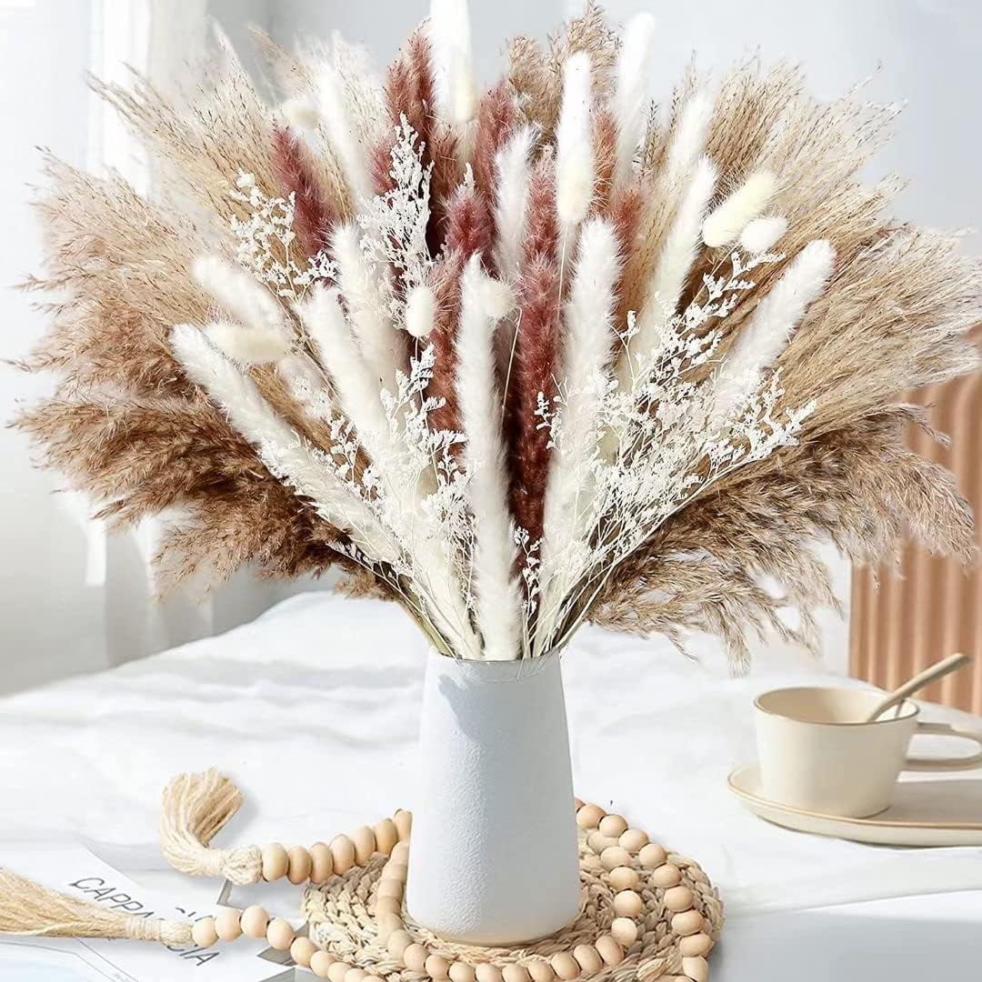 50 Pcs 17 inch Natural Pampas Grass Boho Home Decor Bouquet Dried Flowers