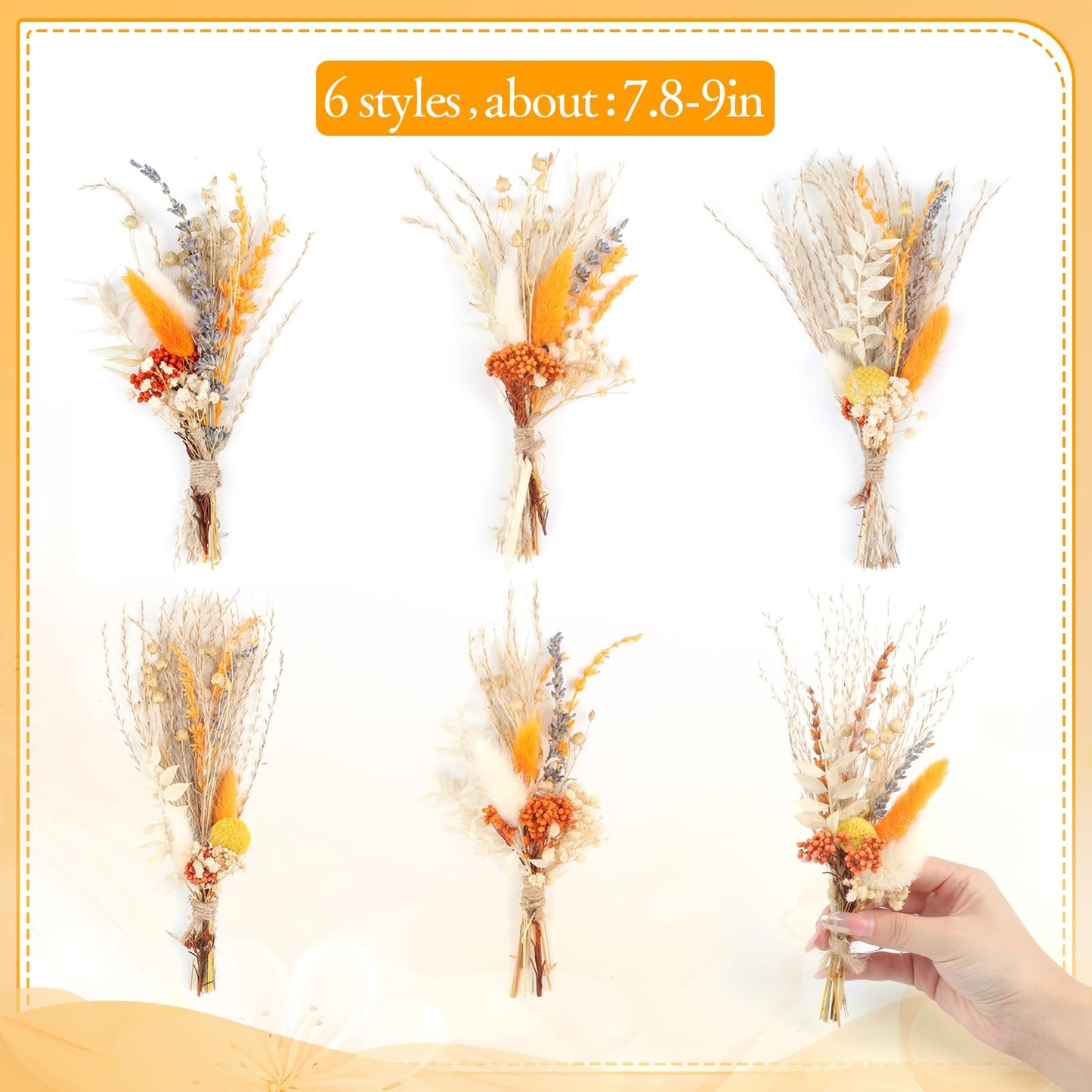 6PCS Mini Boho Dried Flower Bouquet Fall Decor Autumn Decorations