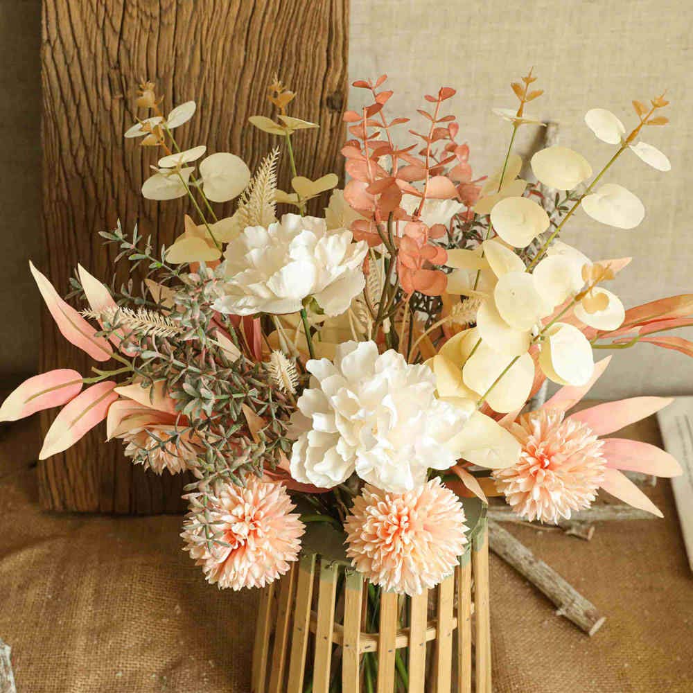 Artificial Fake Flowers Plants Silk Flower Arrangements (Champagne)