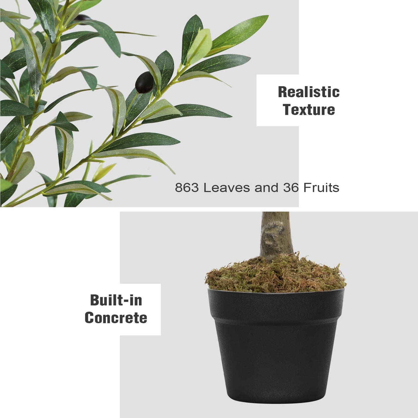 Artificial Olive Tree, 6ft Artificial Plants Indoor, Olive Tree Realistic with 863 Leaves 36 Fruits,180cm