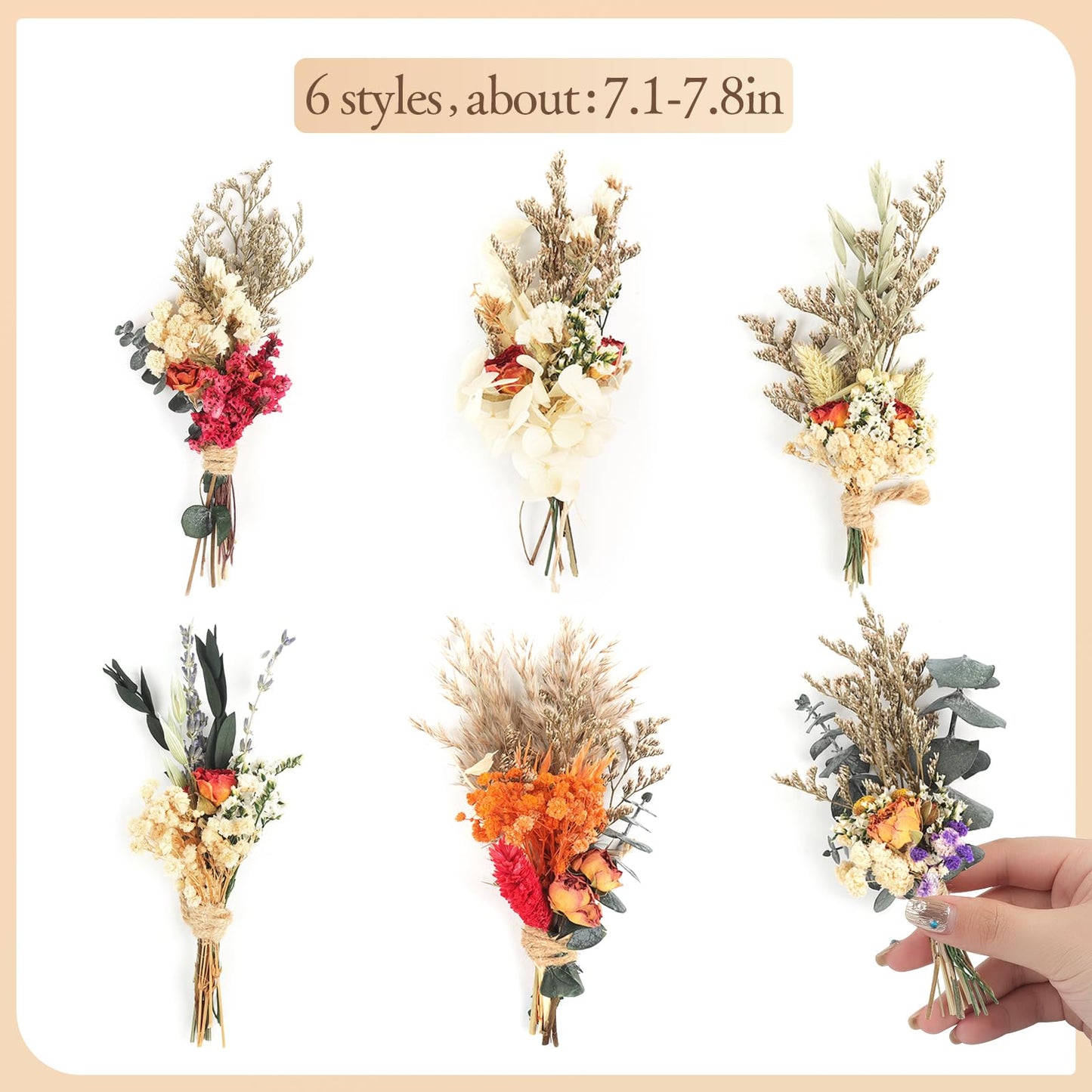 6PCS Mini Boho Dried Flower Bouquet Dried Flowers Small Bouquets