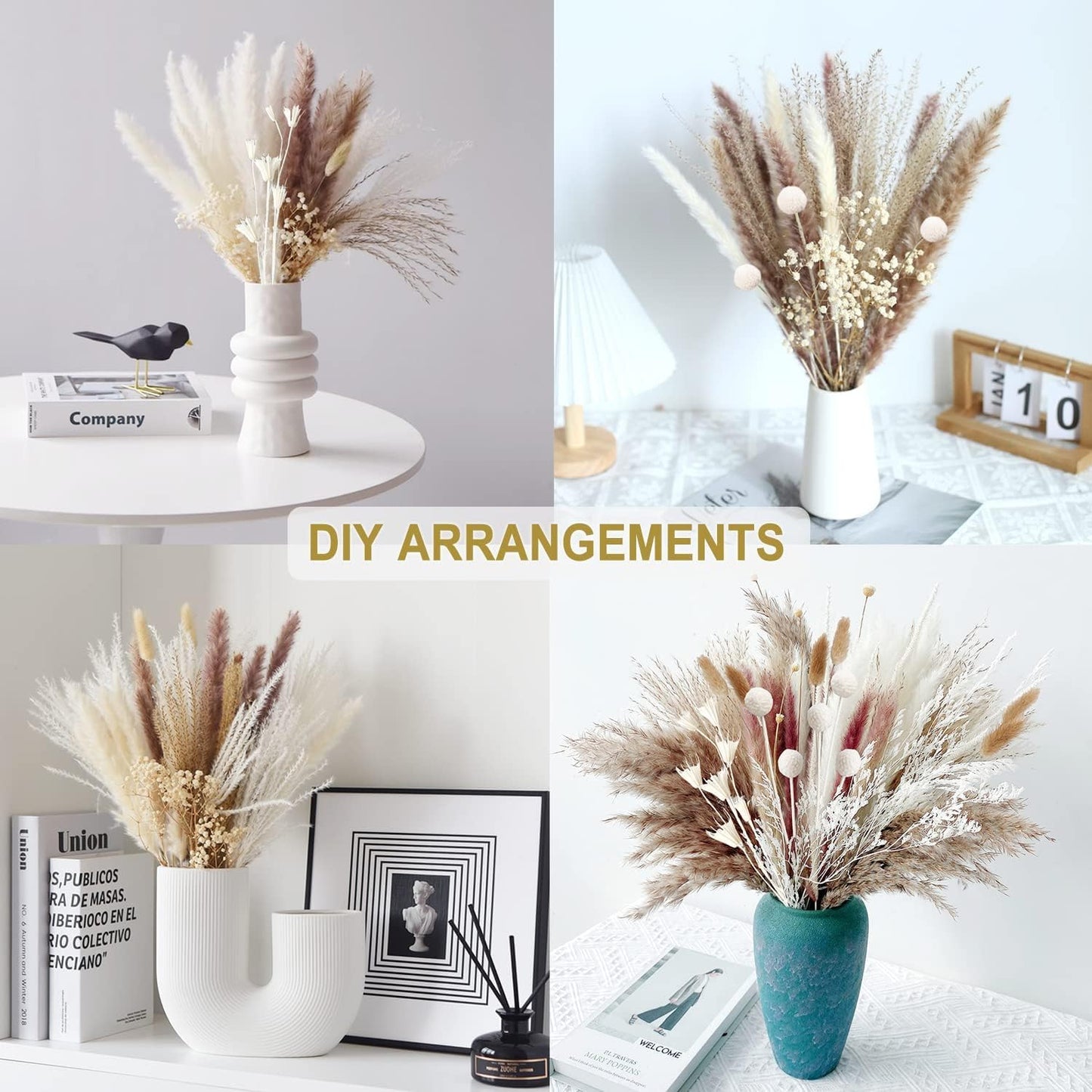 69 pcs /11 Various Dried Pampas Grass Décor, 17 inch Pampas Grass (69Pcs-Pampas Grass)