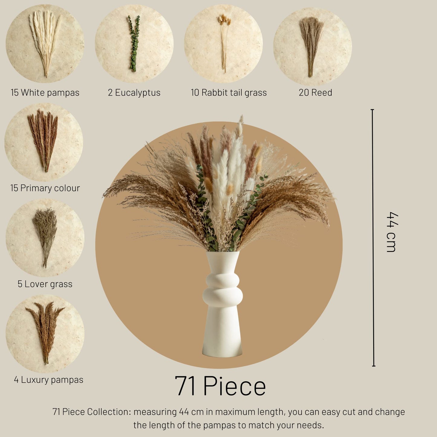 71PC Dried Flower Bouquet, Pampus Grass, Dried Pampas Grass