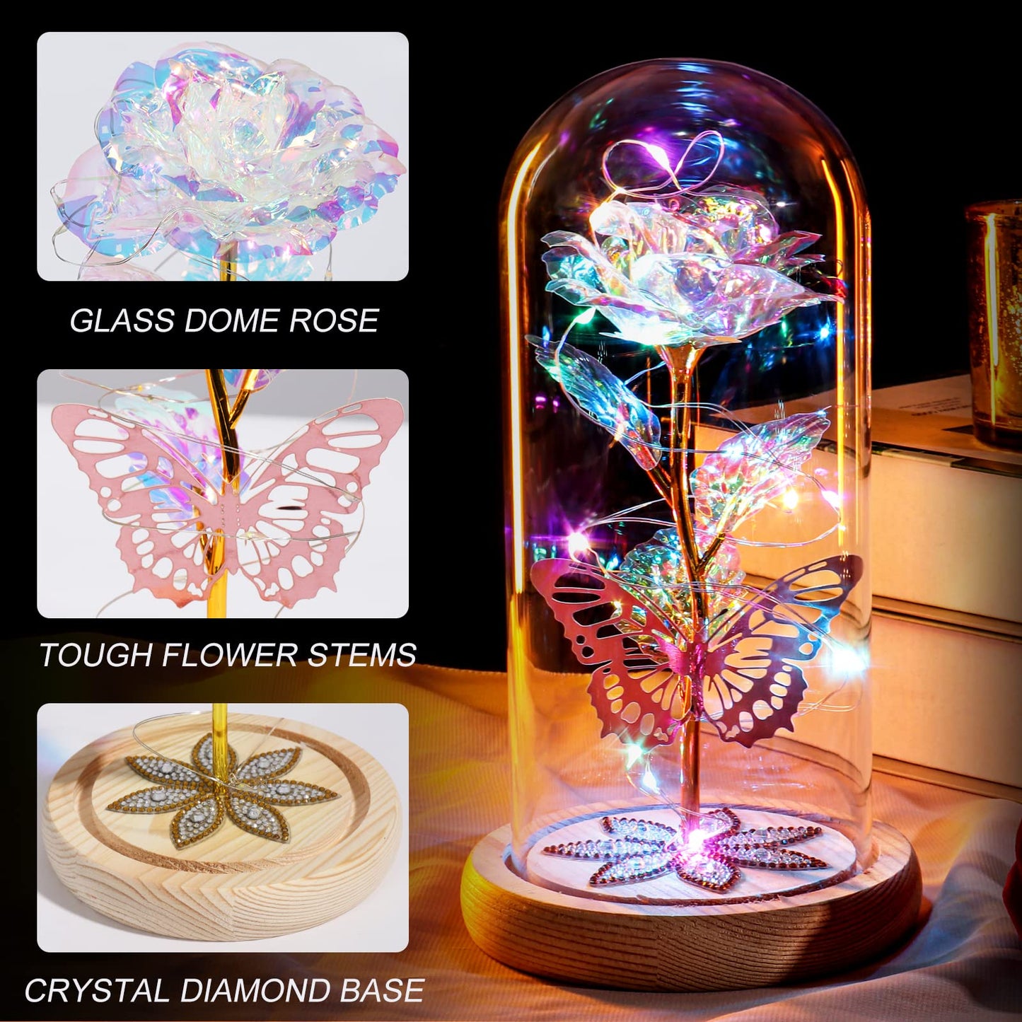 Gifts for Women Galaxy Colorful Rose Crystal Flowers