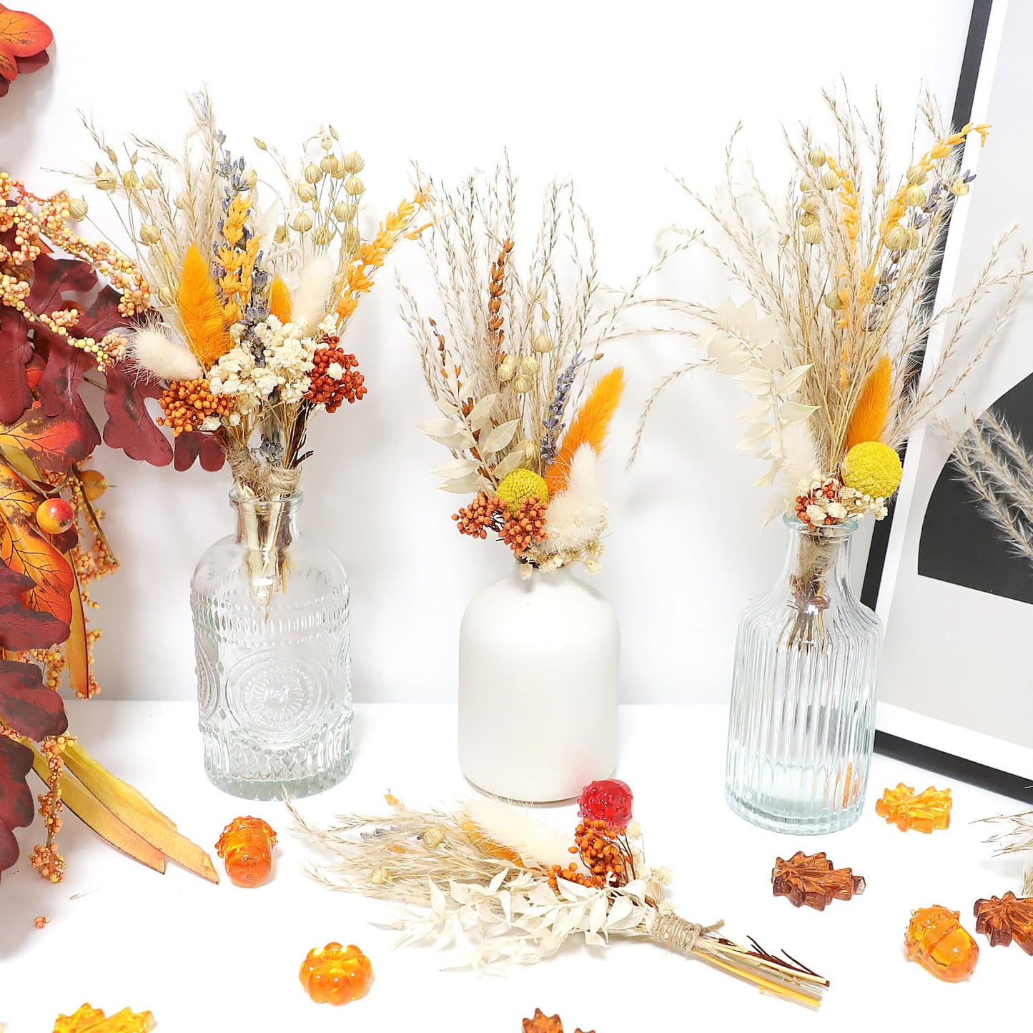 6PCS Mini Boho Dried Flower Bouquet Fall Decor Autumn Decorations