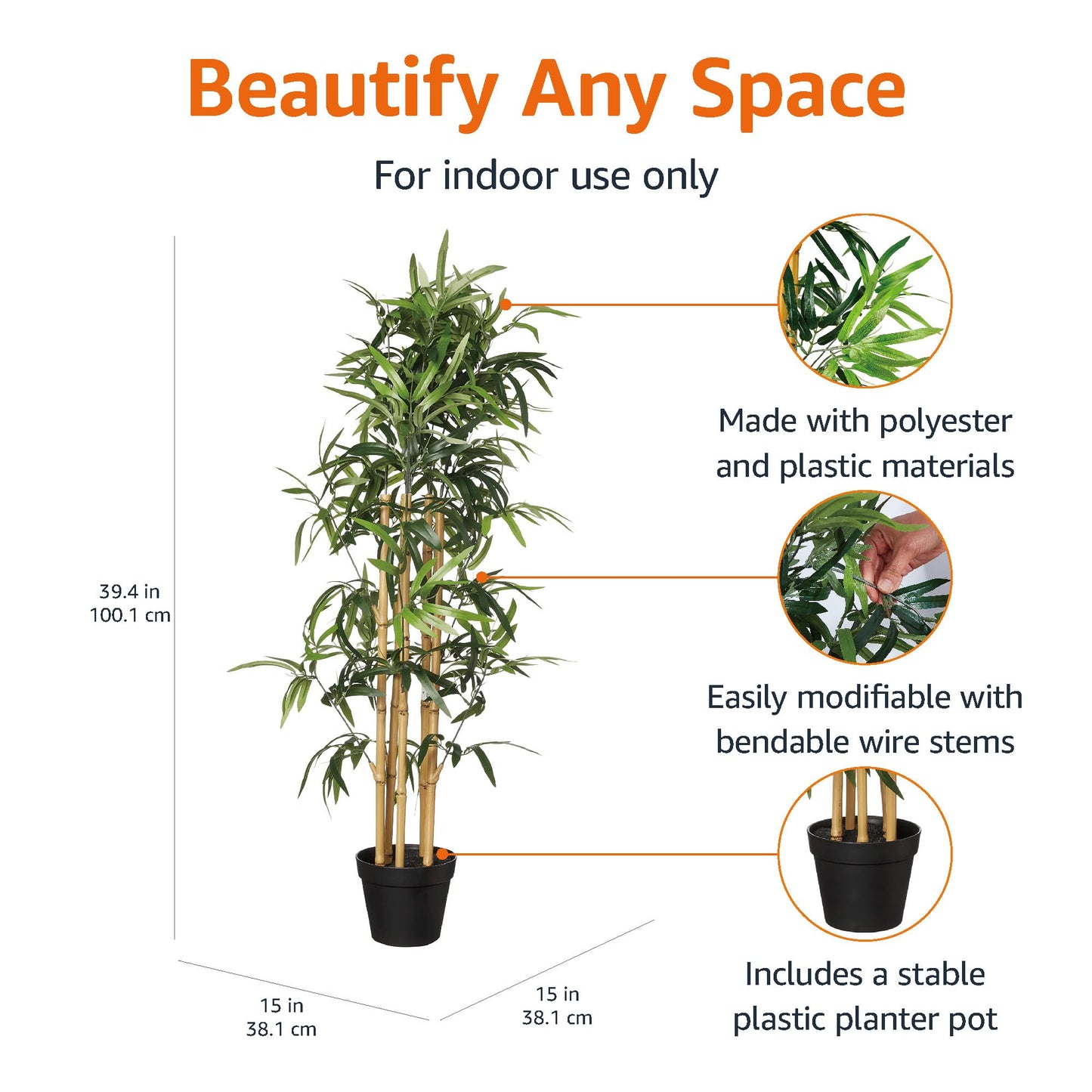 Artificial Fake Bamboo Plant with Plastic Planter Pot, 100 cm