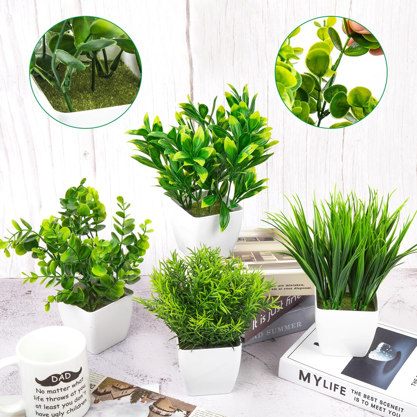 4 Pcs Mini Fake Plants in Pots