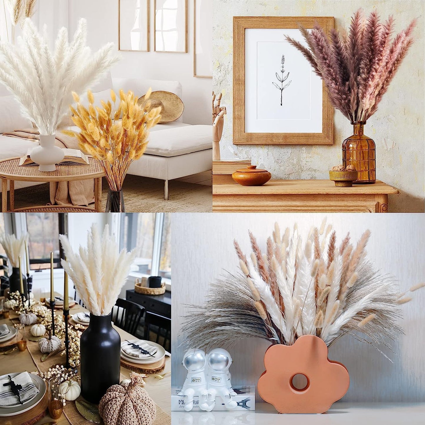 50 Pcs 17 inch Natural Pampas Grass Boho Home Decor Bouquet Dried Flowers