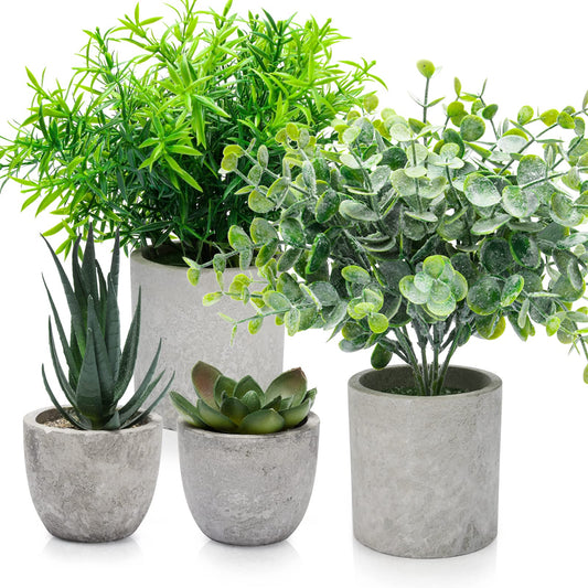 4 Set Artificial Plants Indoors in Pots Plastic Potted