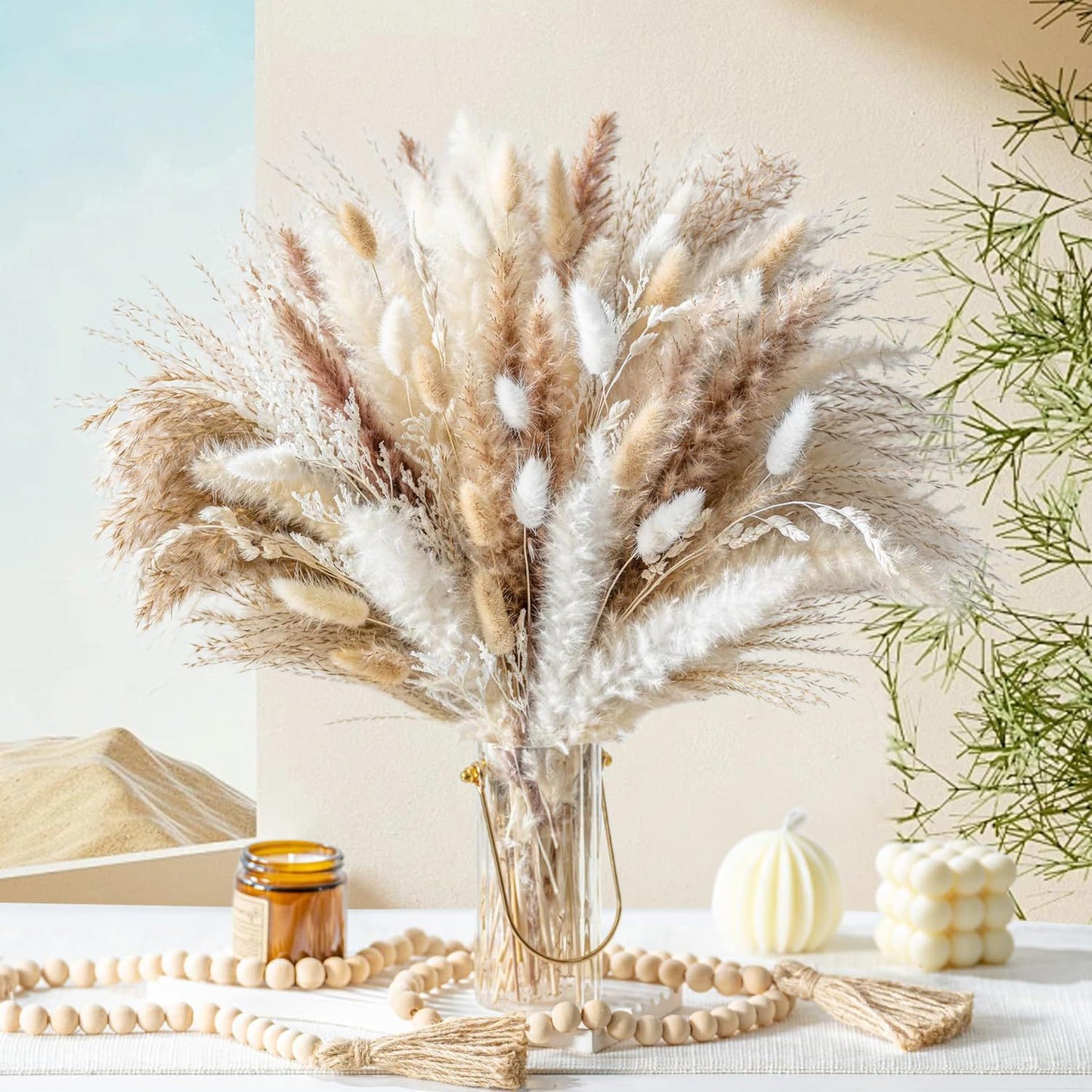 100 pcs Natural Dried Pampas Grass Decoration, Fluffy Pampas Grass Bouquet