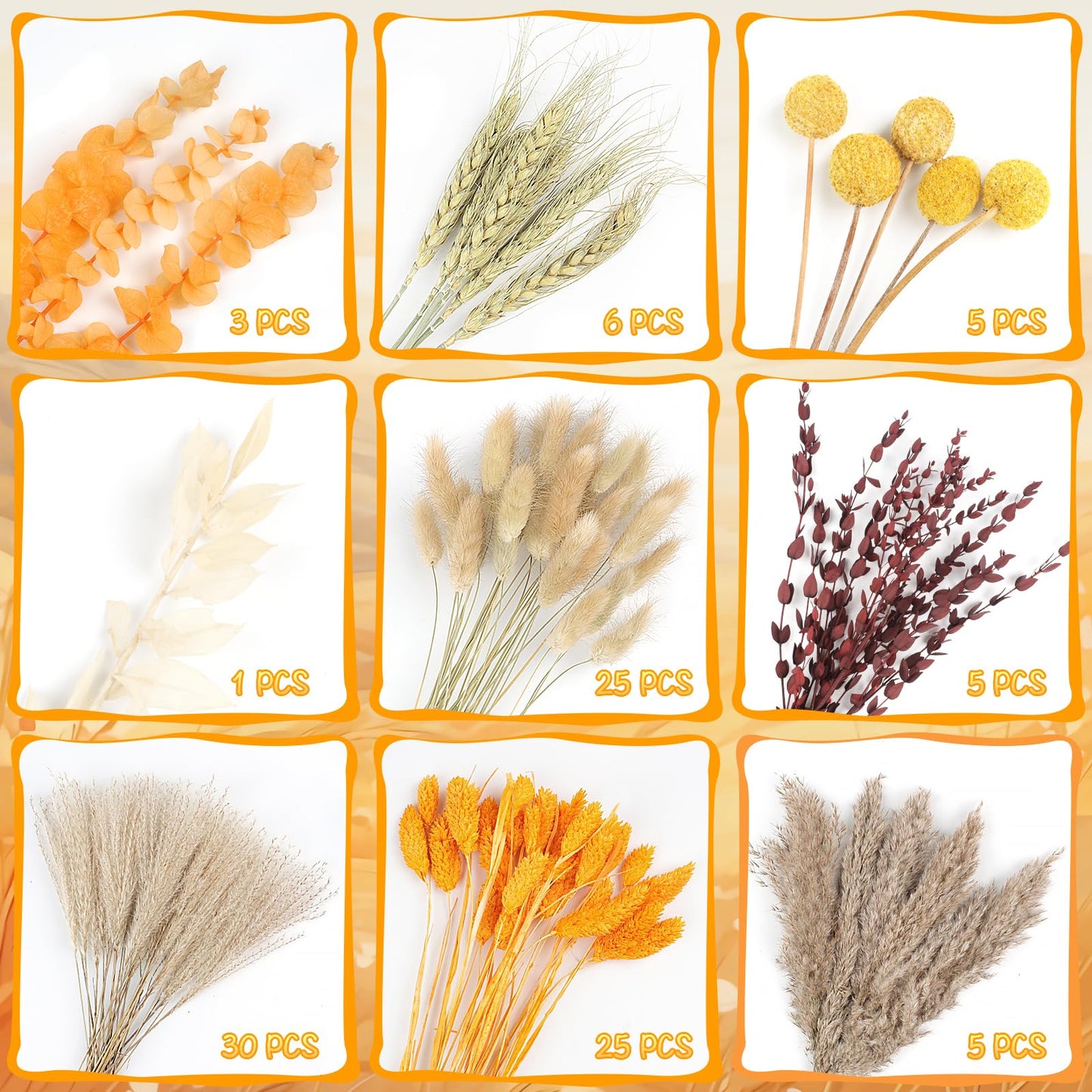 105 PCS Fall Decor Autumn Decorations for Home Decor Fluffy Dried Flower Bouquet