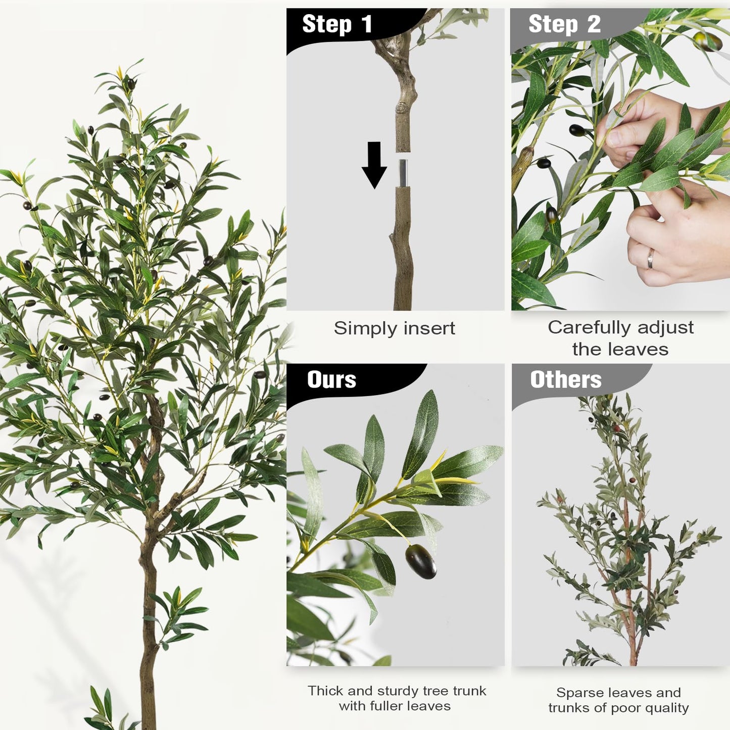 Artificial Olive Tree, 6ft Artificial Plants Indoor, Olive Tree Realistic with 863 Leaves 36 Fruits,180cm