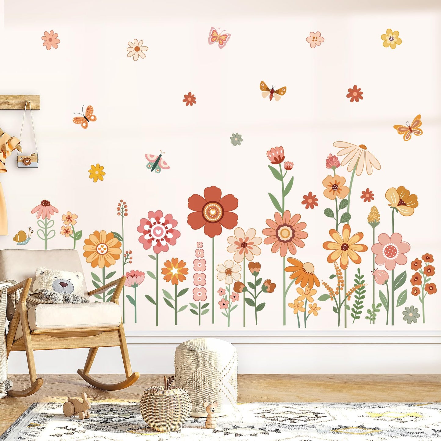 Boho Flower Wall Decals for Kids Garden Floral Daisy Butterfly Wall Stickers