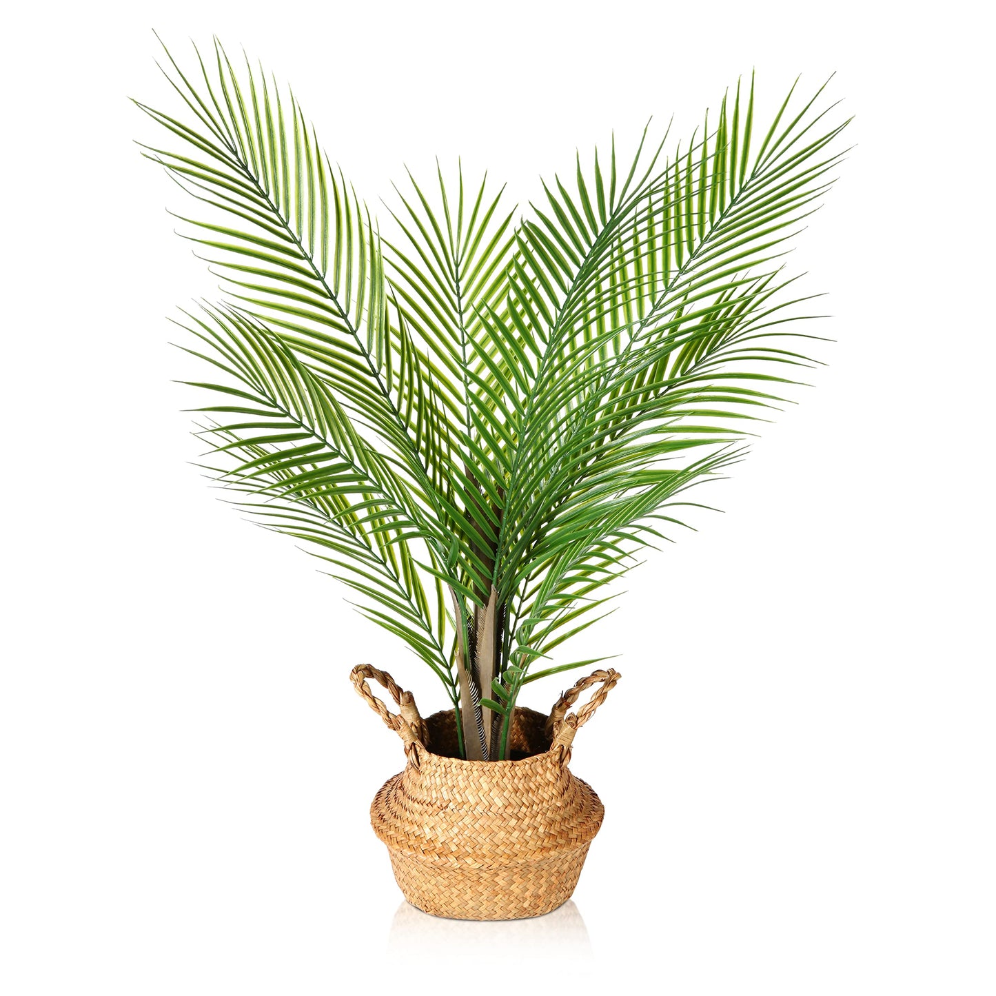 Large Artificial Plants in Pot 80cm Artificial Palm Tree with Woven Seagrass Belly Basket (1 Pack)